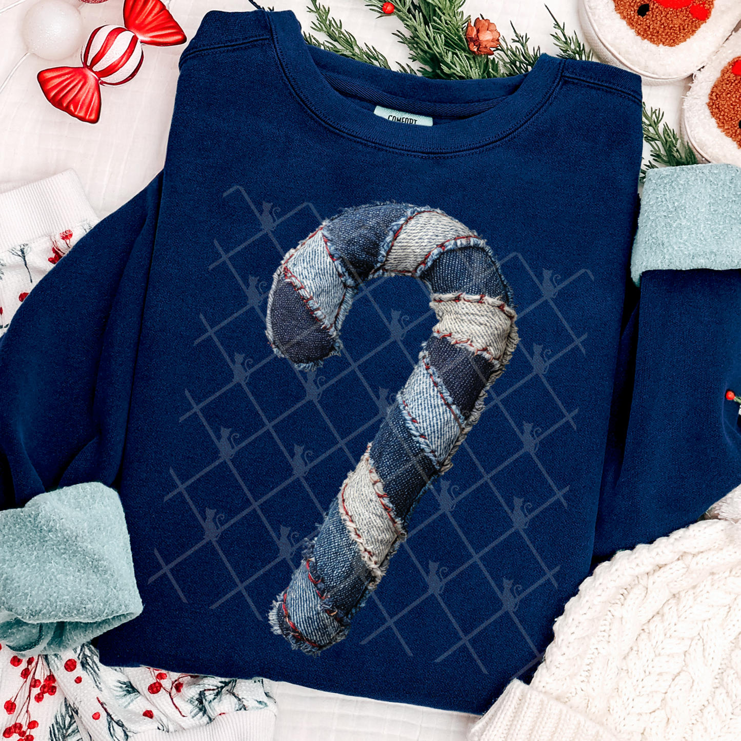 Faux Denim Candy Cane DTF Transfer