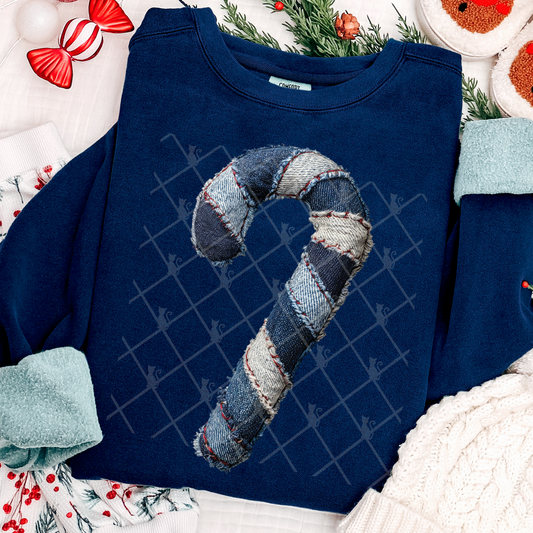 Faux Denim Candy Cane DTF Transfer