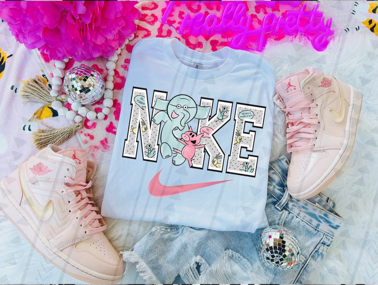 Storybook Swoosh- Elephant & Piggie DTF Transfer