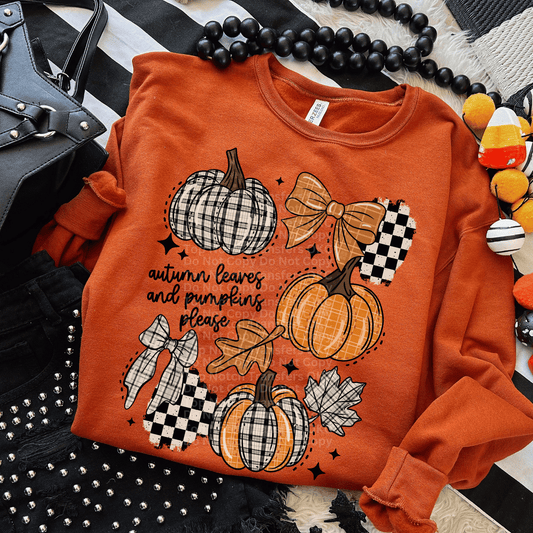 RTS Autumn Leaves & Pumpkins Please Adult DTF Transfer