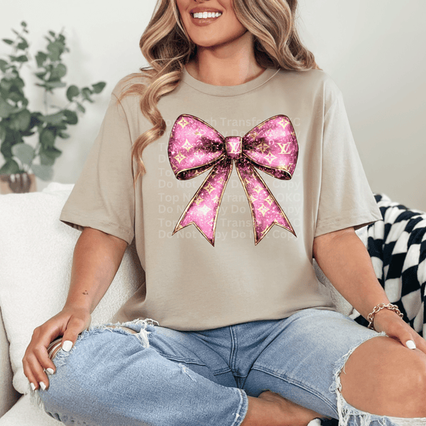 Dark Pink Bow w/ Gold Outline DTF Transfer