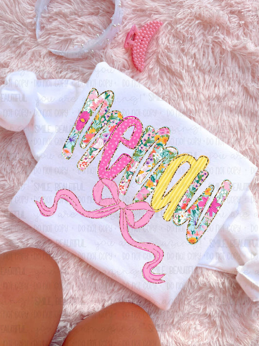 Memaw Floral w/ gold details & bow DTF Transfer