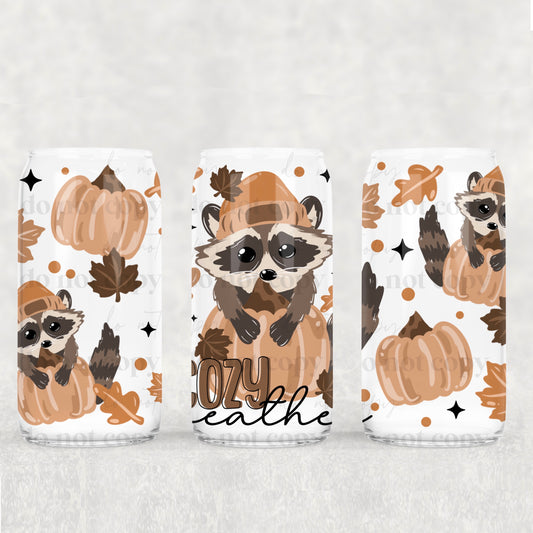 Cozy Weather Fall Raccoon UV DTF 16 oz Cup Wrap *CSc 0925*