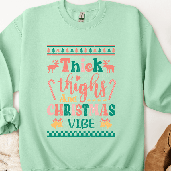 Thick Thighs & Christmas Vibe Ugly Christmas DTF Transfer