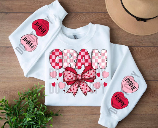 Gran Valentines DTF Transfer “Leave name for sleeve hearts in checkout notes”