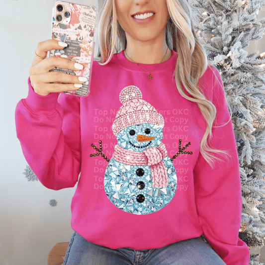 Faux Rhinestone Snowman DTF Transfer