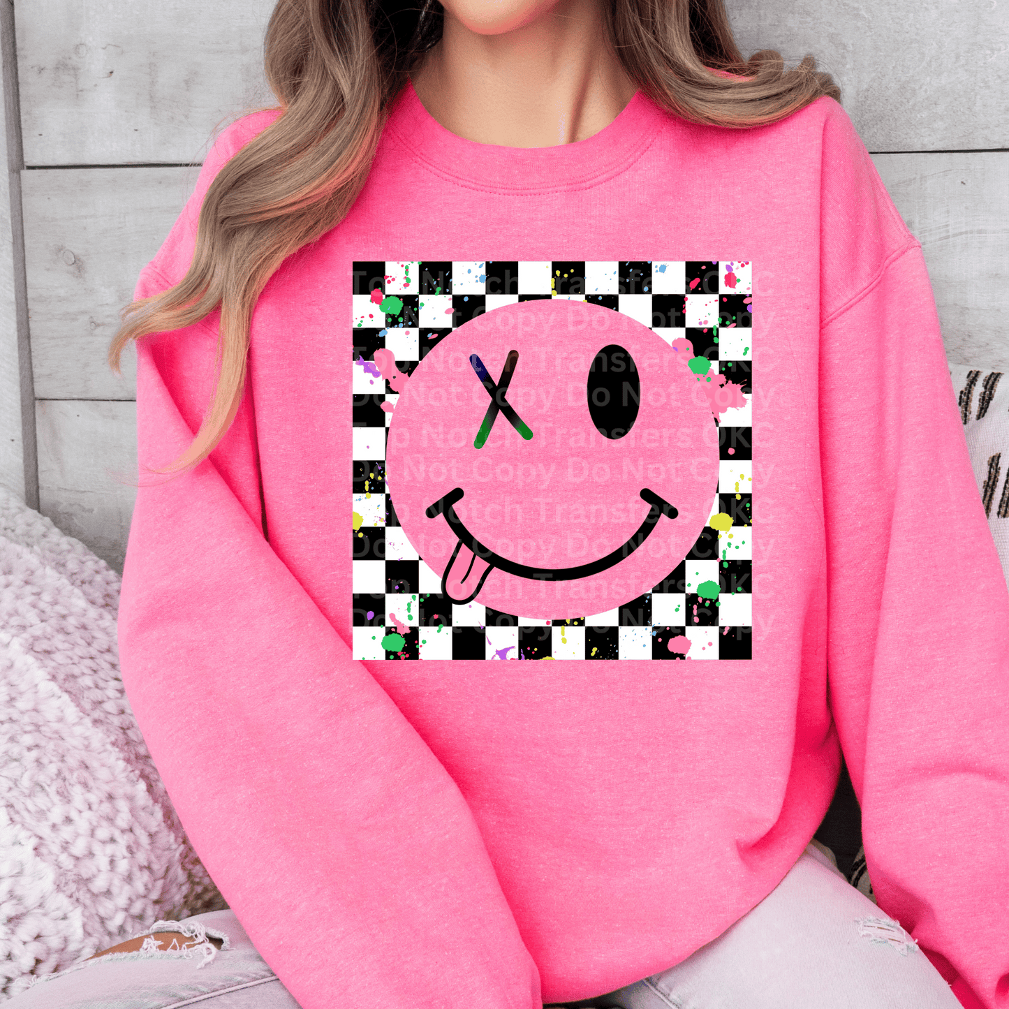 Checkered Smiley DTF Transfer