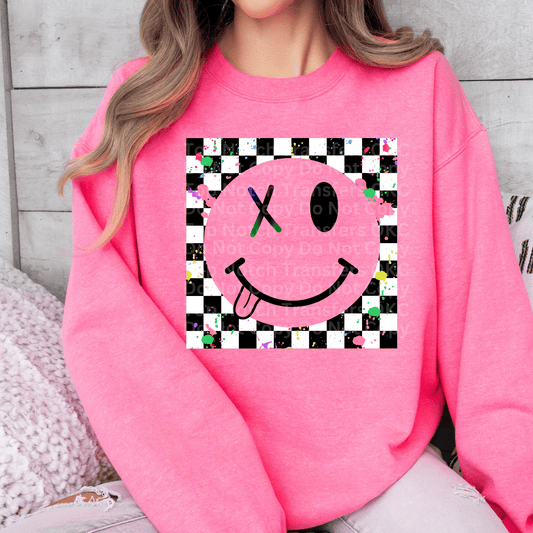 Checkered Smiley DTF Transfer