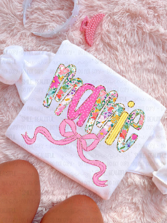 Mamie Floral w/ gold details & bow DTF Transfer