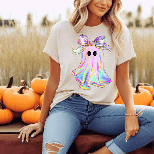 Holographic Ghost w/ Bow DTF Transfer