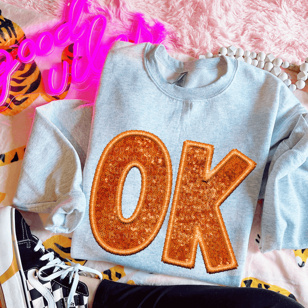 OK Orange Faux Embroidery Glitter DTF Transfer