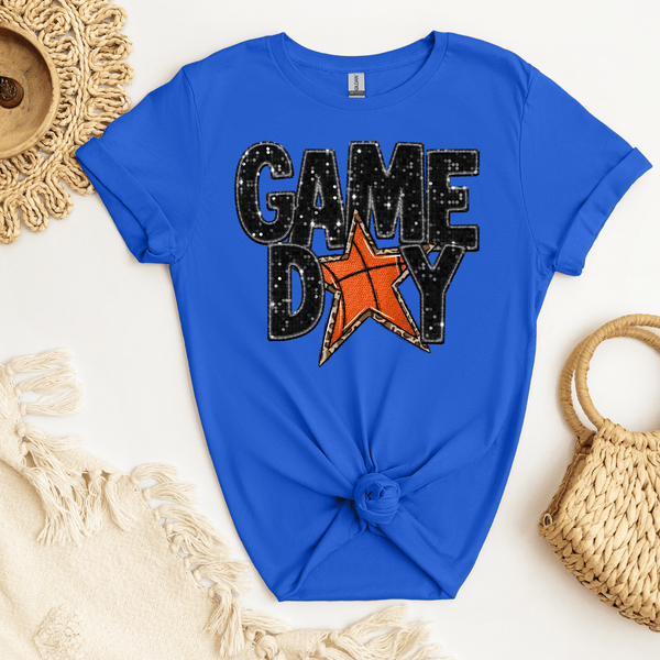 Game Day Faux Sequin Basketball Star lined with leopard print DTF Transfer