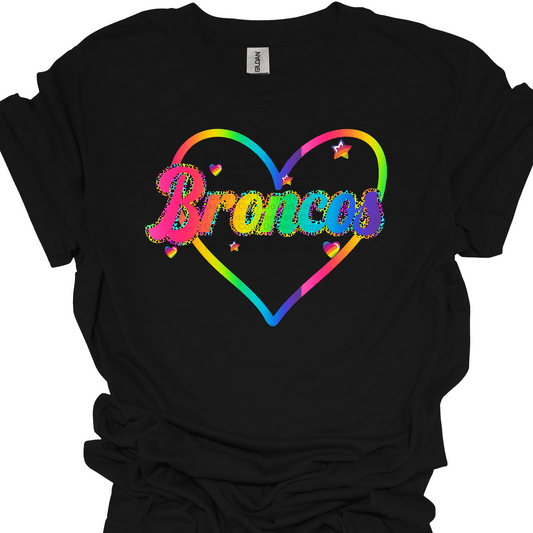 Rainbow Broncos w/ Heart DTF Transfer