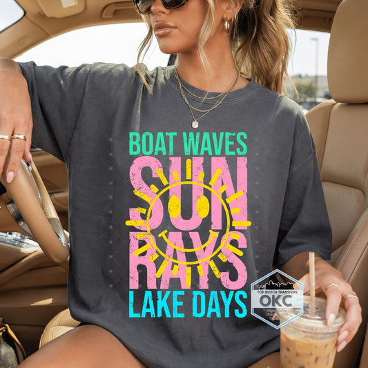 Boat Waves Sun Rays Lake Days DTF Transfers