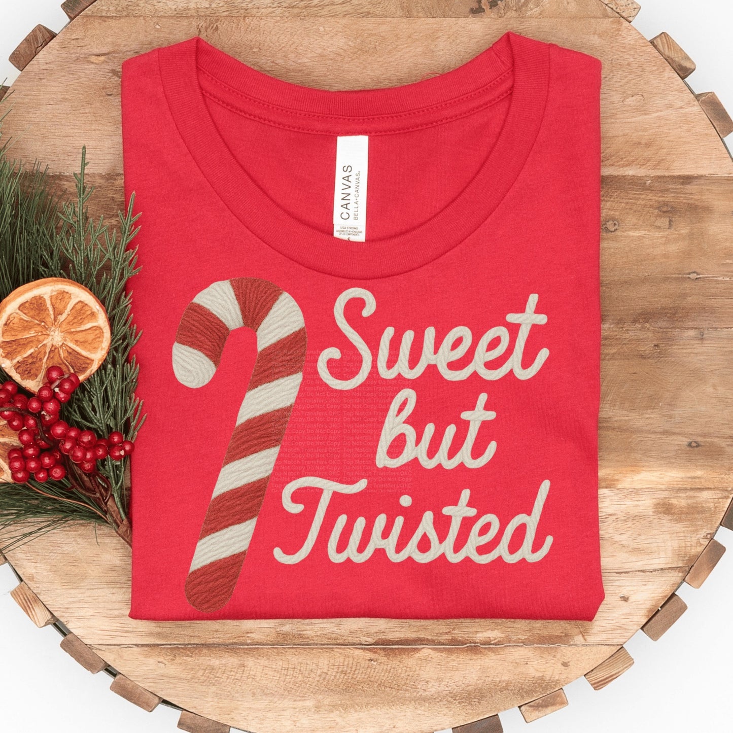 Faux Yarn Sweet But Twisted Candy Cane DTF Transfer