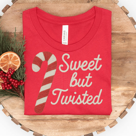 Faux Yarn Sweet But Twisted Candy Cane DTF Transfer