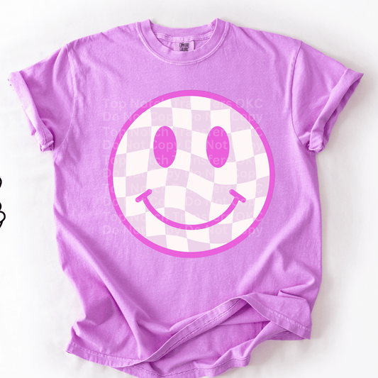 Purple Checkered Smiley Face DTF Transfer