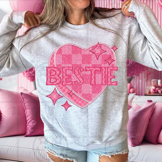 Bestie - Pink Checkered Heart DTF Transfer
