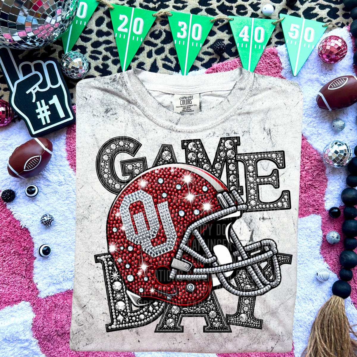 Game Day Oklahoma Football Faux Rhinestone Helmet DTF Transfer