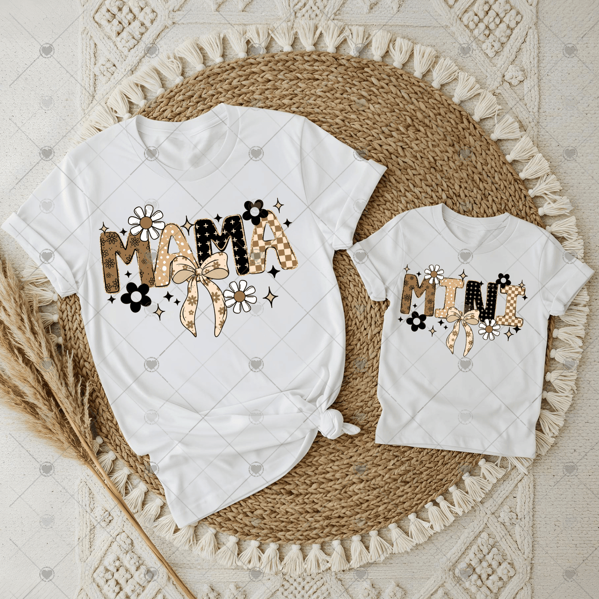 Mama/Mini Beige & Black Floral DTF Transfers