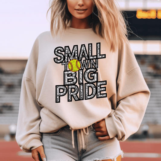 *Faux Rhinestone Softball Small Town Big Pride DTF Transfer
