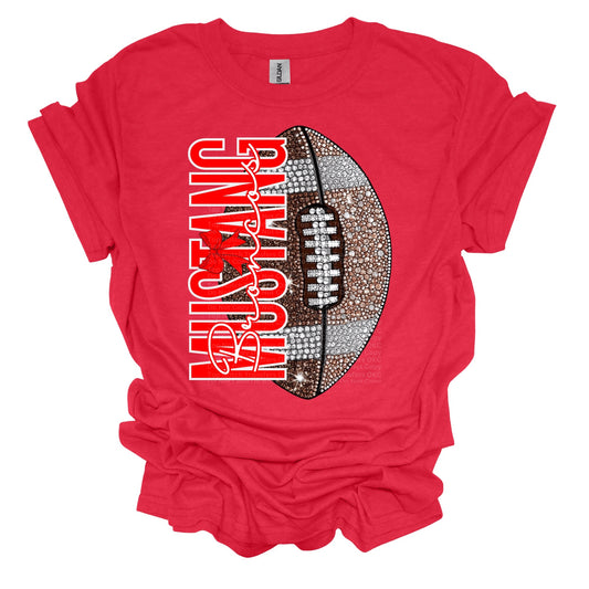 Mustang Broncos Faux Rhinestone Football T-Shirt