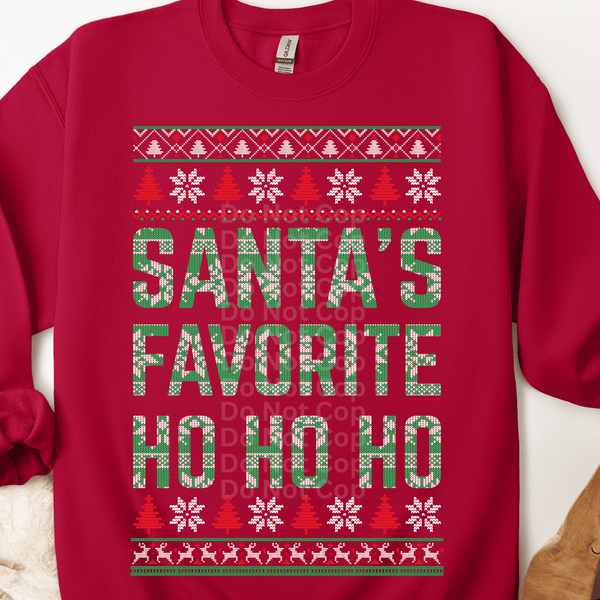 Santa’s Favorite Ho Ho Ho Ugly Christmas Sweater DTF Transfer