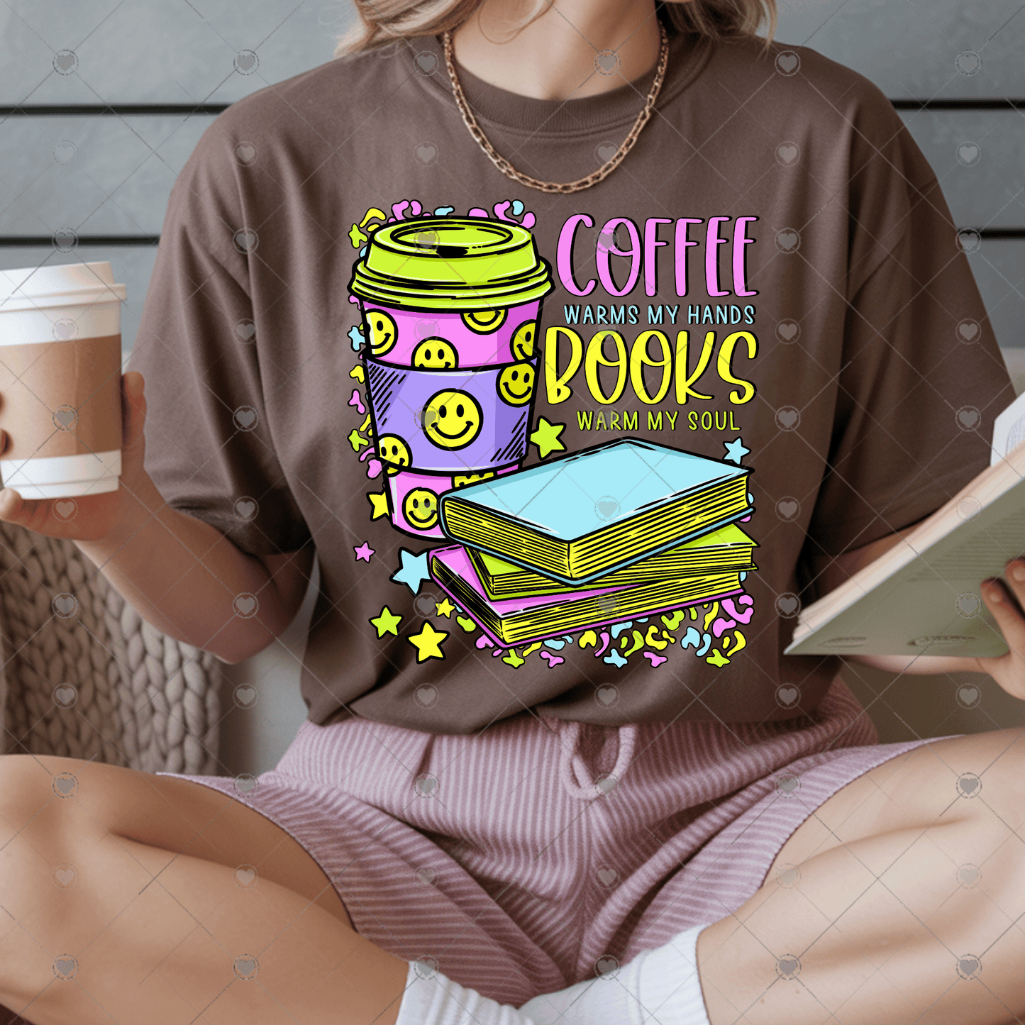 Coffee Warms My Hands, Books Warm My Soul DTF Transfer