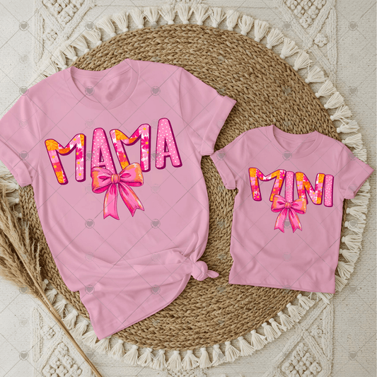 Mama/Mini Orange & Pink w/ bow DTF Transfer