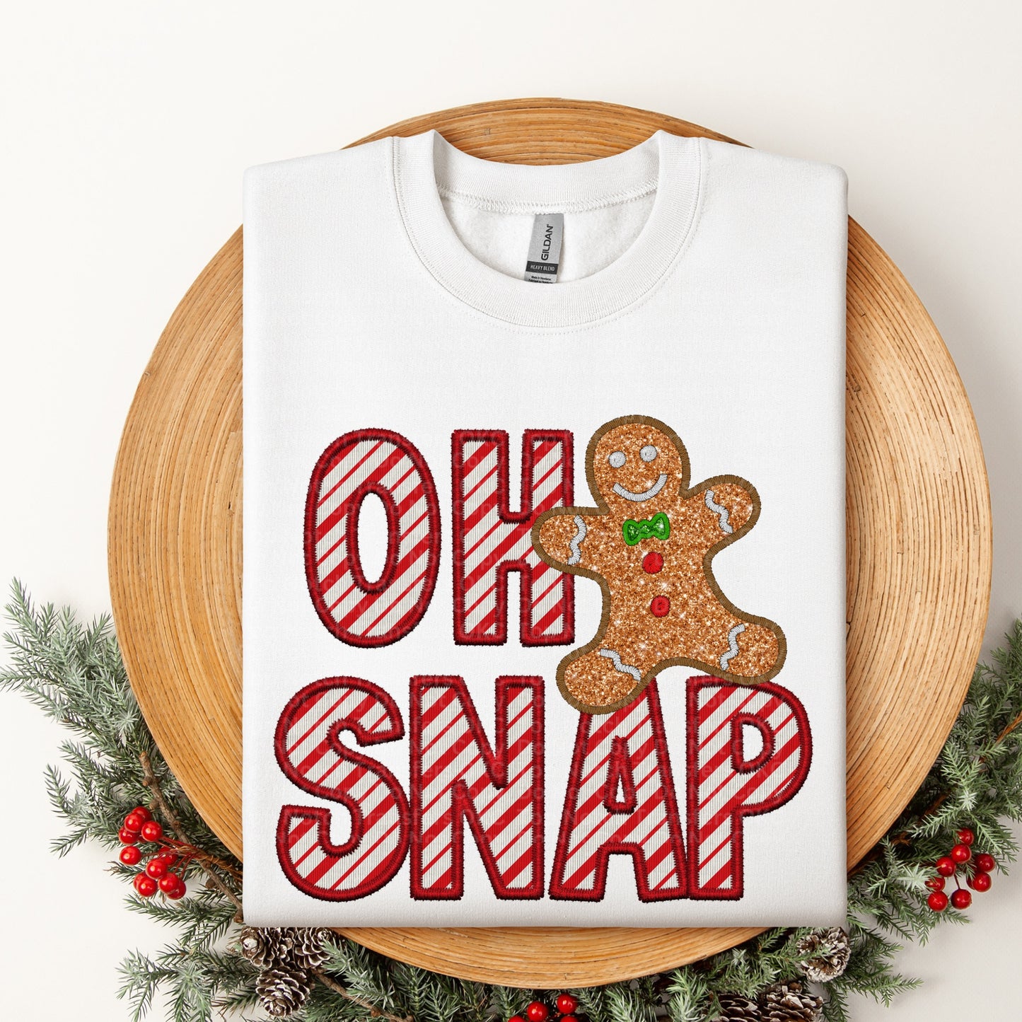 Oh, Snap Gingerbread Man - Candy Cane Striped DTF Transfer