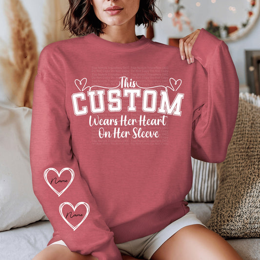This Custom wears her heart on her sleeve White *Custom- leave names & sleeve heart names/colors in checkout notes*