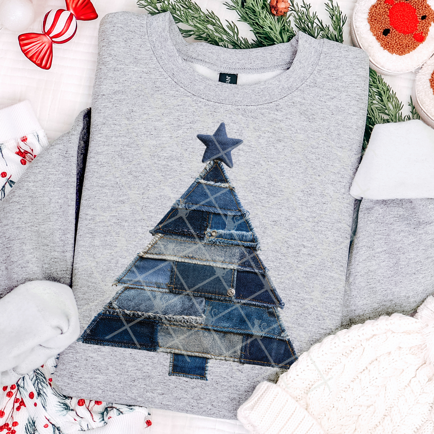 Faux Denim Christmas Tree DTF Transfer