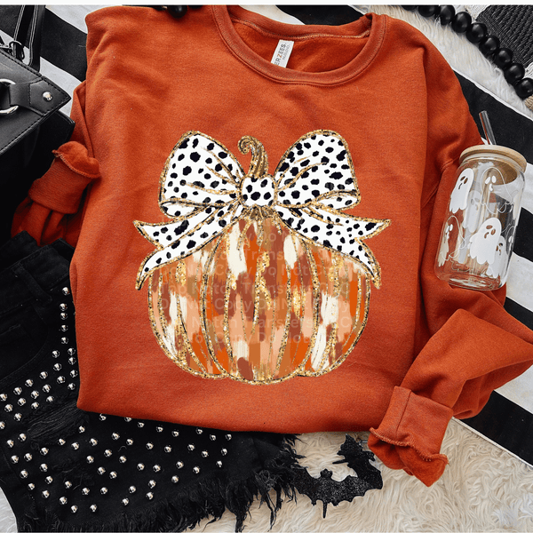 Watercolor Orange Pumpkin w/ Dalmatian print bow DTF Transfer