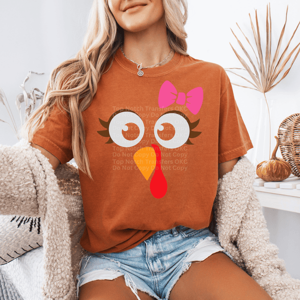 Turkey Face with Pink Bow DTF Transfer