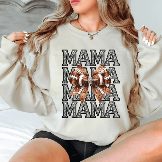 Mama Football Bow Faux Rhinestones DTF Transfer