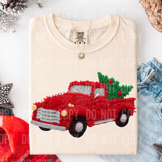 Yarn Red Truck w/ Christmas Tree DTF Transfer
