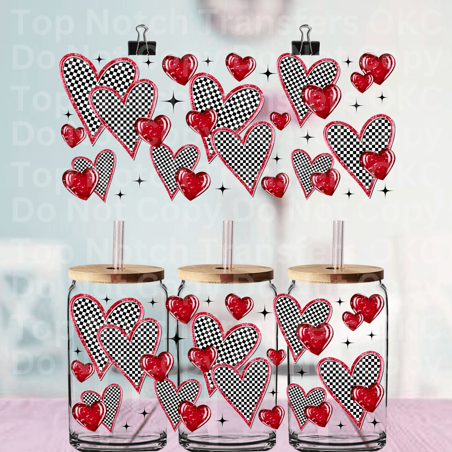 Checkered Hearts UV DTF 16 oz Cup Wrap