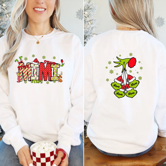 Red Christmas Mimi Design with optional back design* ordered separately- leave info for names for back design in checkout notes*