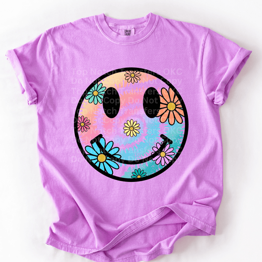 Colorful Flowers Smiley Face DTF Transfer