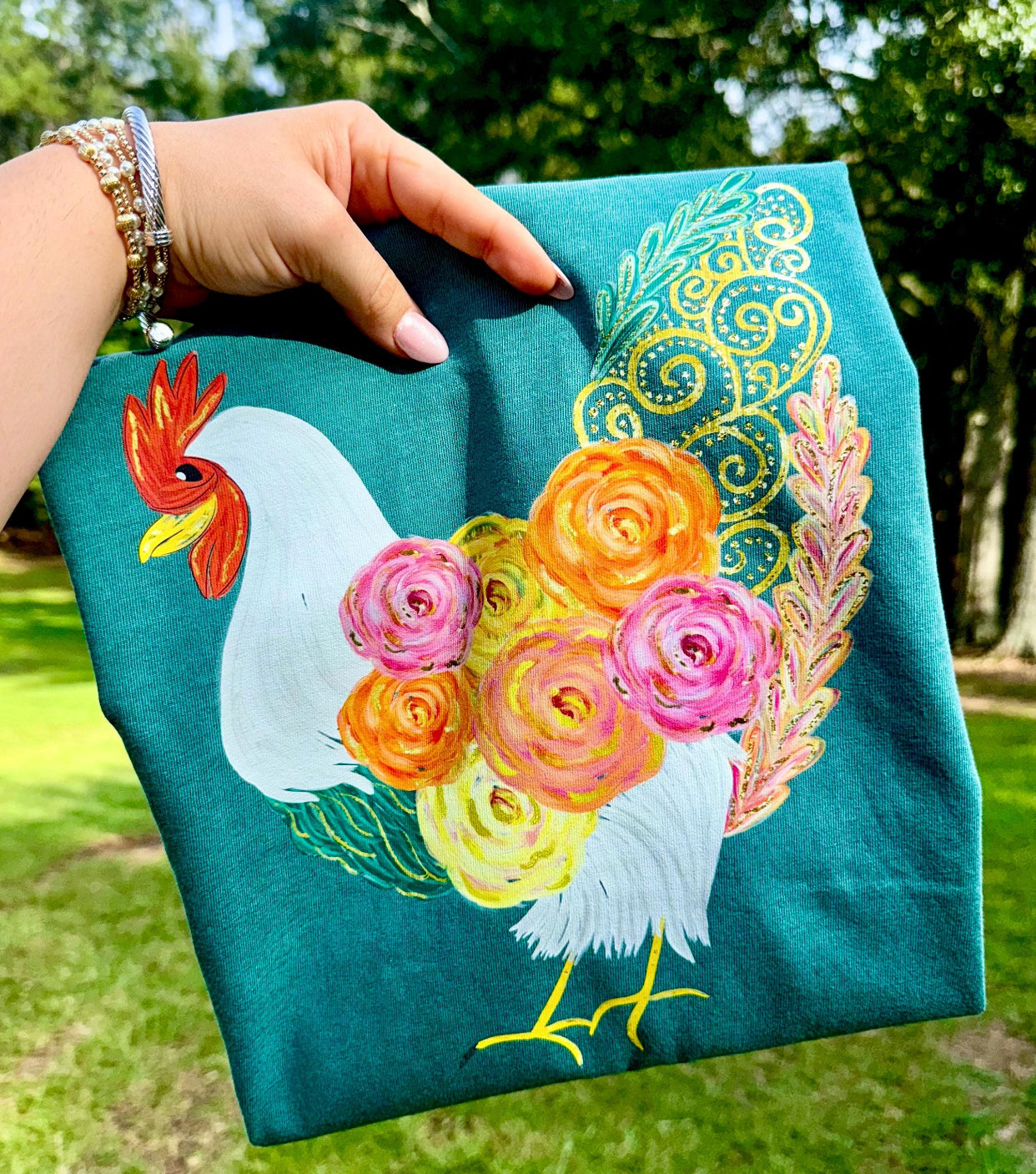 Floral Preppy Chicken DTF Transfer