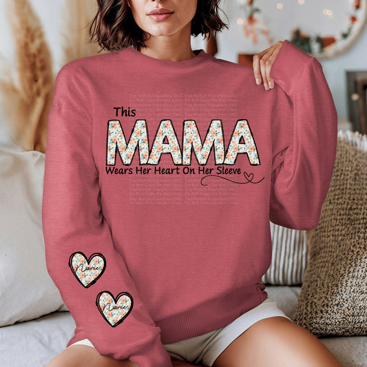 This Mama wears her heart on her sleeve floral *Custom- leave names & sleeve heart names/colors in checkout notes*