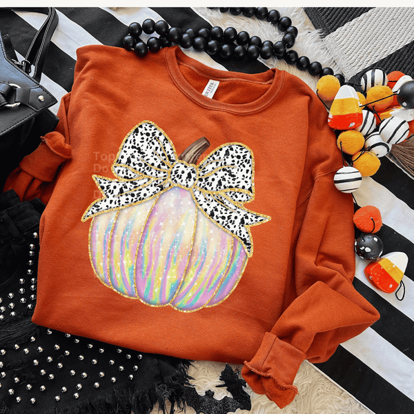 Holographic Pumpkin w/ Dalmatian bow DTF Transfer