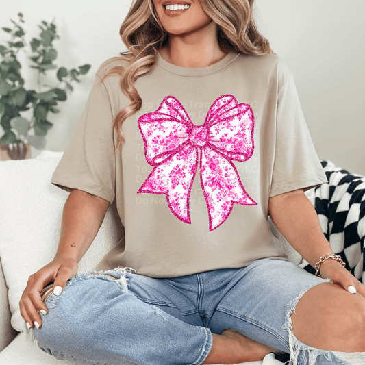 Pink & White Floral Bow DTF Transfer