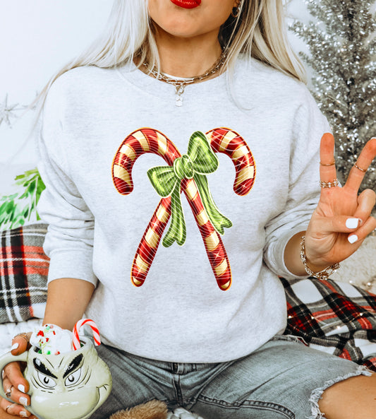Candy Canes with green bow DTF Transfer