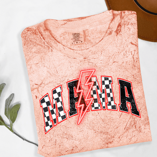 Checkered Mama Neon Red DTF Transfer