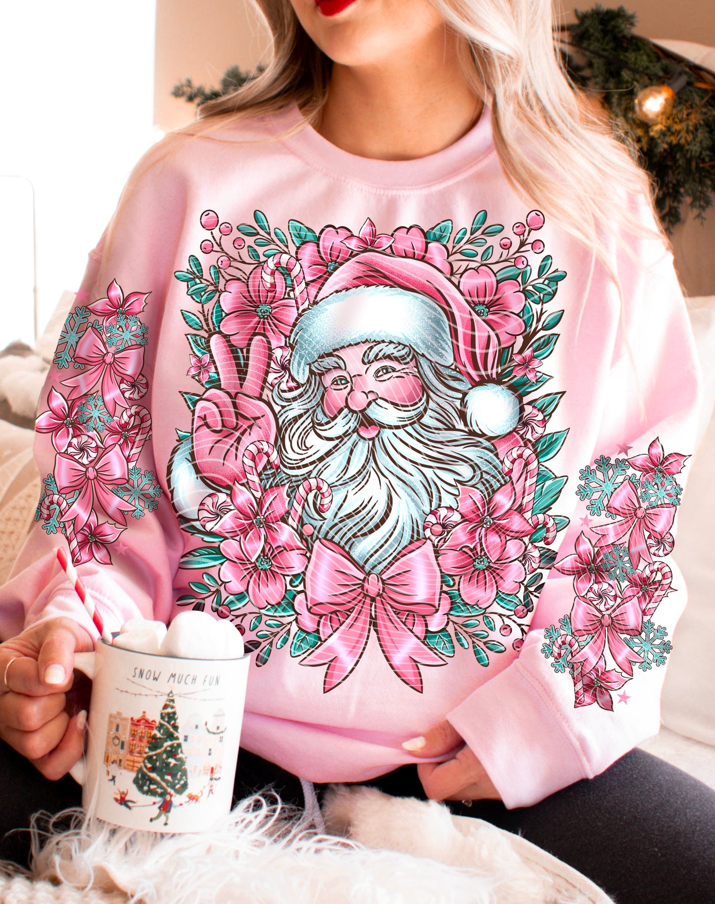 Pink Santa *Optional long sleeve design* DTF Transfer