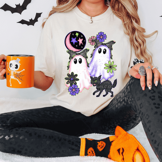Pastel Ghosts & Cat DTF Transfer