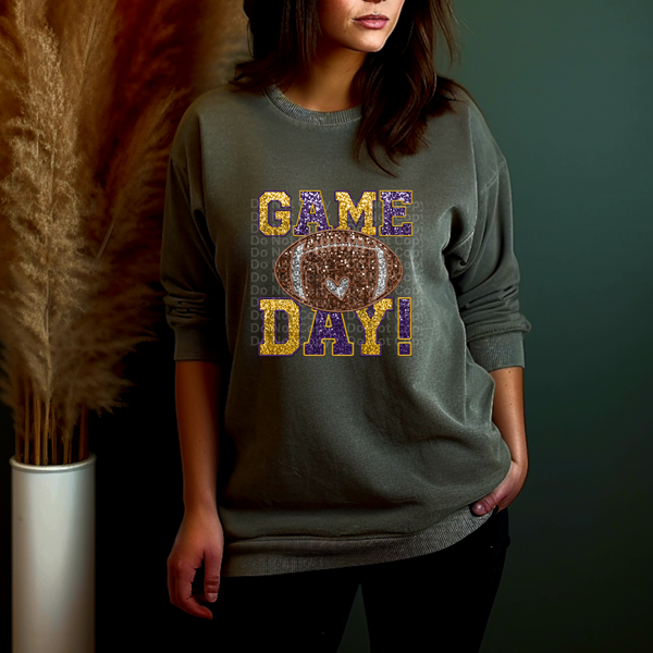 Purple & Yellow Game Day Faux Sequin DTF Transfer