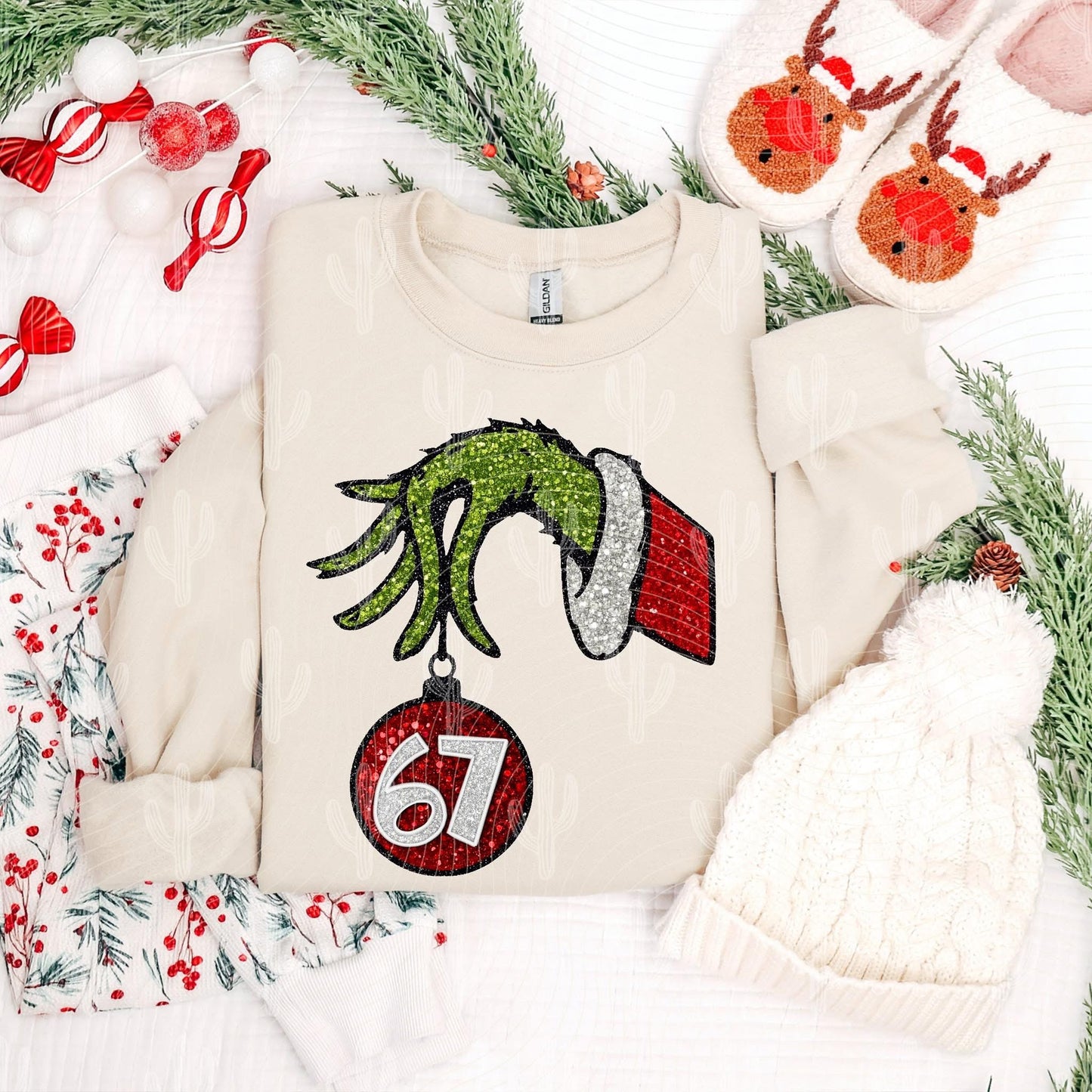 RTS ADULT Green Hand w/ 67 Ornament DTF Transfer