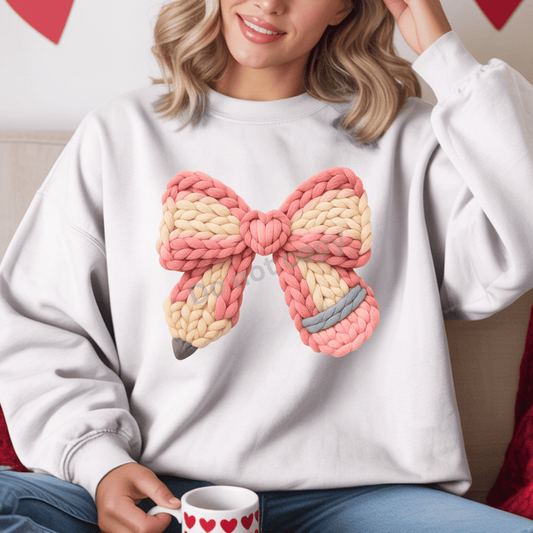 Pink Pencil Bow Faux Yarn DTF Transfer